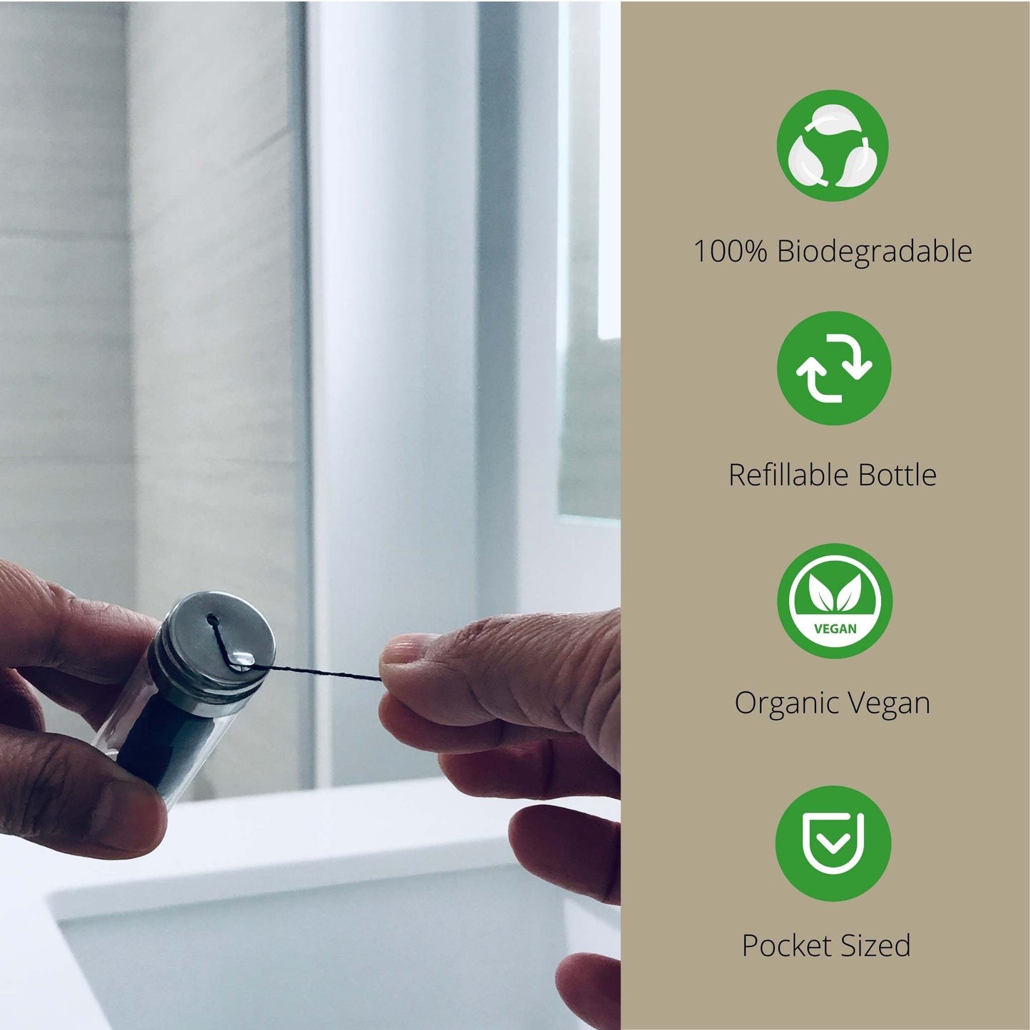 Sample - Bamboo Charcoal Infused Mint Flavored Dental Floss in Reusable Bottle