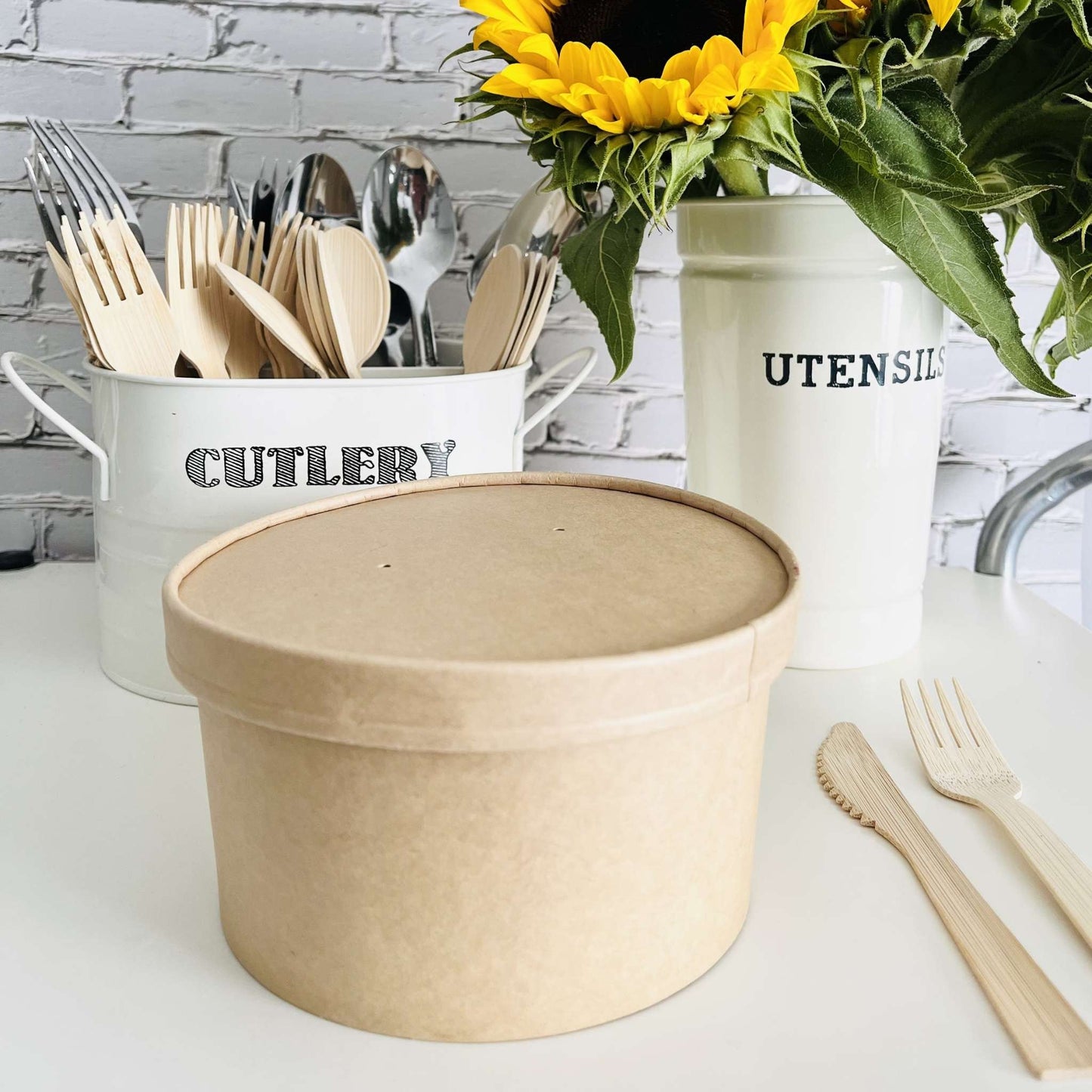 1000 ml Biodegradable Kraft Paper Shallow Salad Container