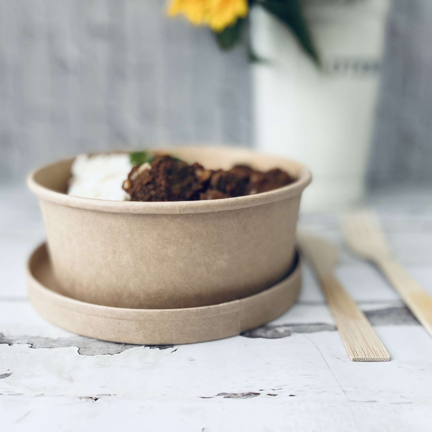 1100 ml Biodegradable Kraft Paper Shallow Salad Container