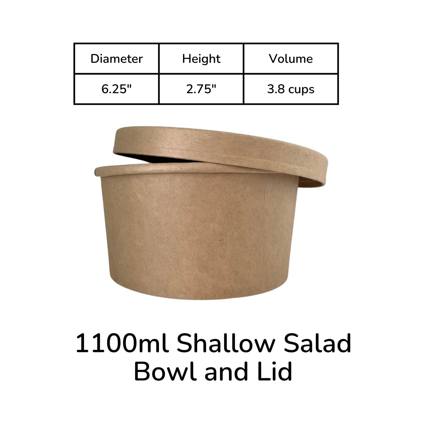 1100 ml Biodegradable Kraft Paper Shallow Salad Container