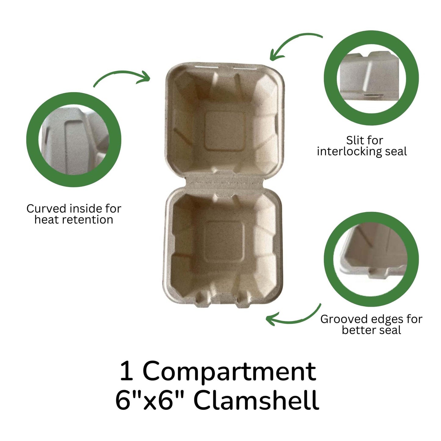Clamshell 1-compartment container 6"x 6"