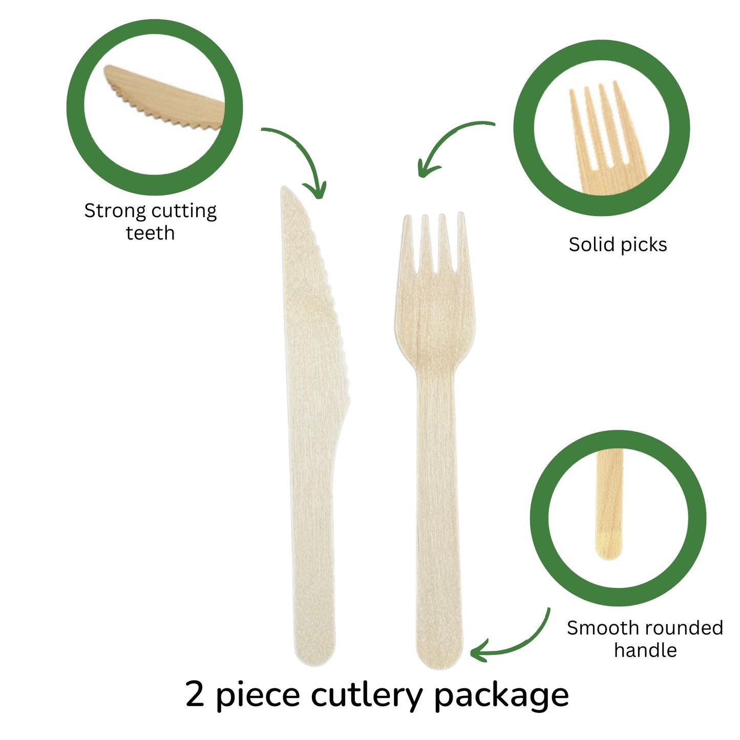 Disposable Biodegradable 2 piece Bamboo Cutlery Package (Fork, Knife)