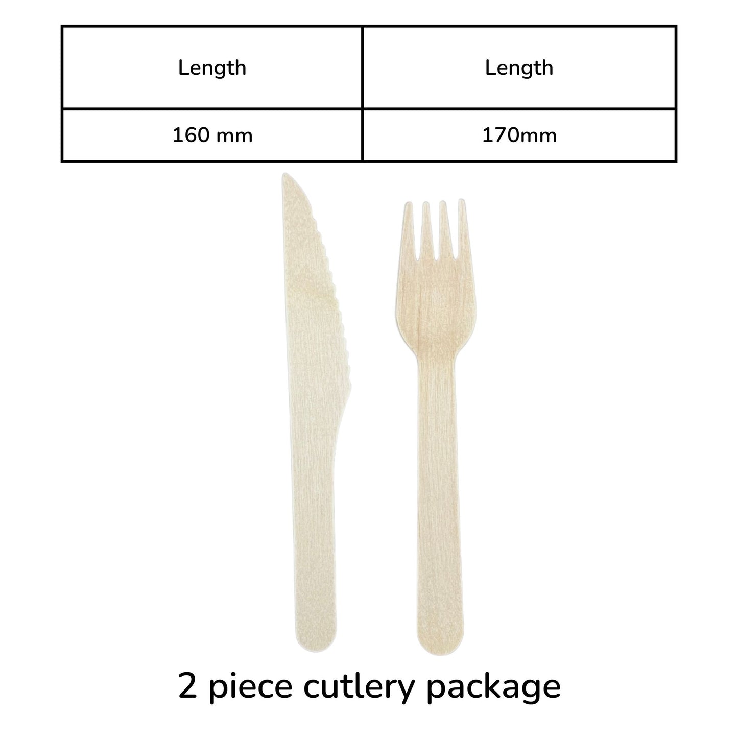 Disposable Biodegradable 2 piece Bamboo Cutlery Package (Fork, Knife)