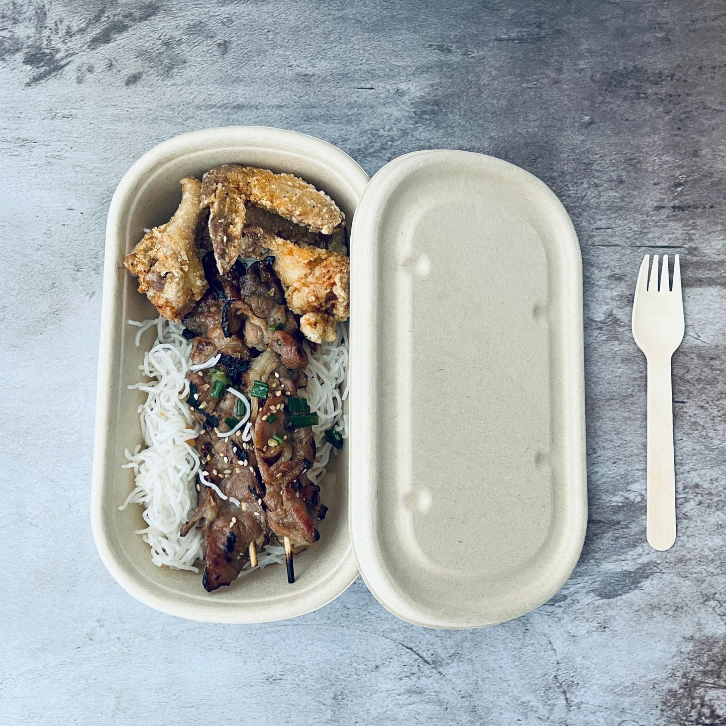 Oblong 1-Compartment Compostable Container 1000 ml with lid