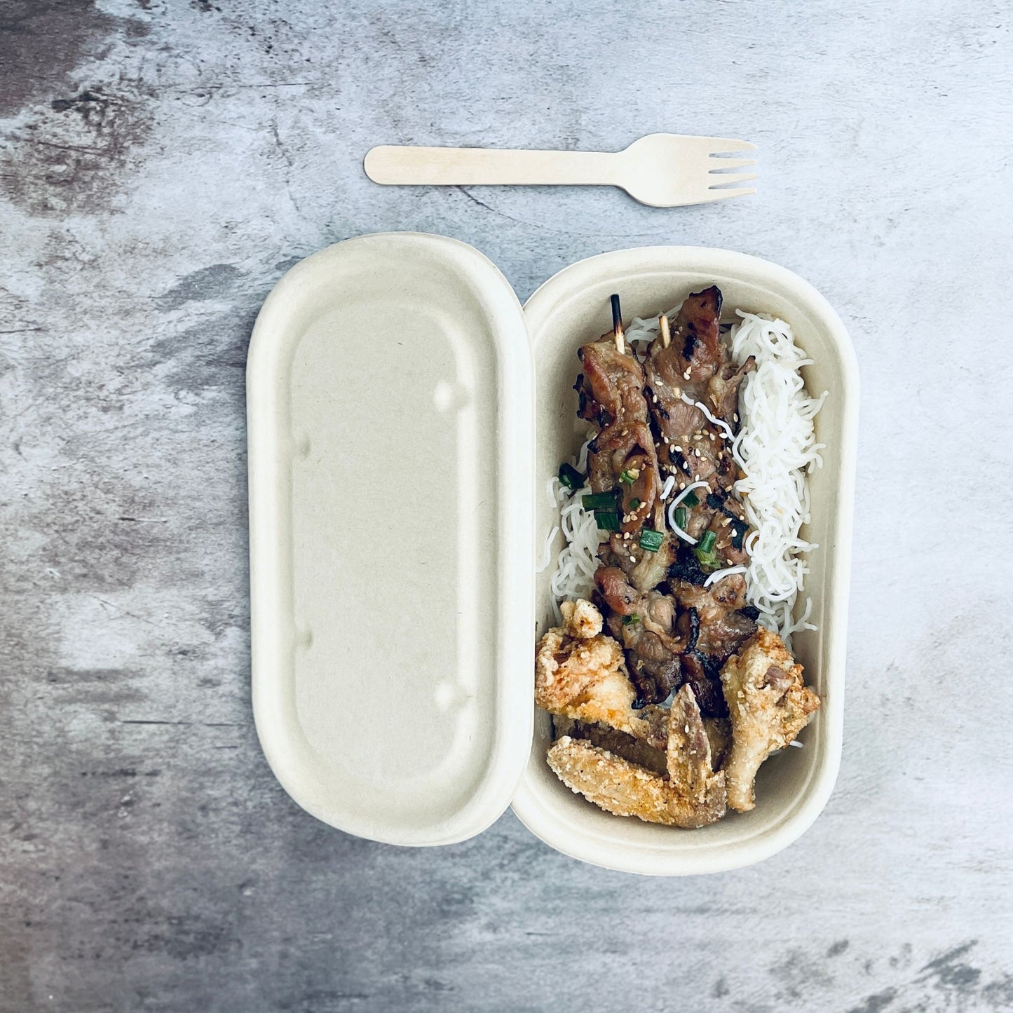 Oblong 1-Compartment Compostable Container 1000 ml with lid