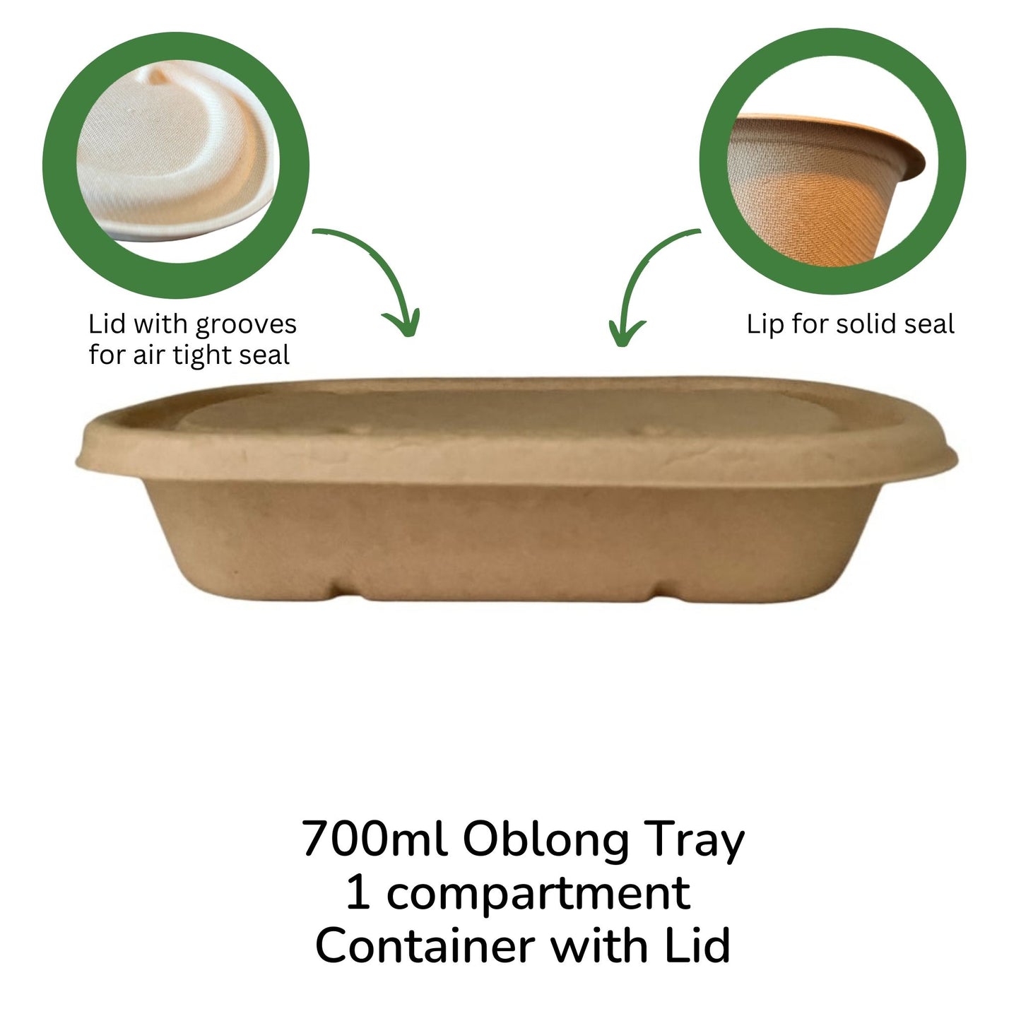 Oblong 1-Compartment Compostable Container 700 ml