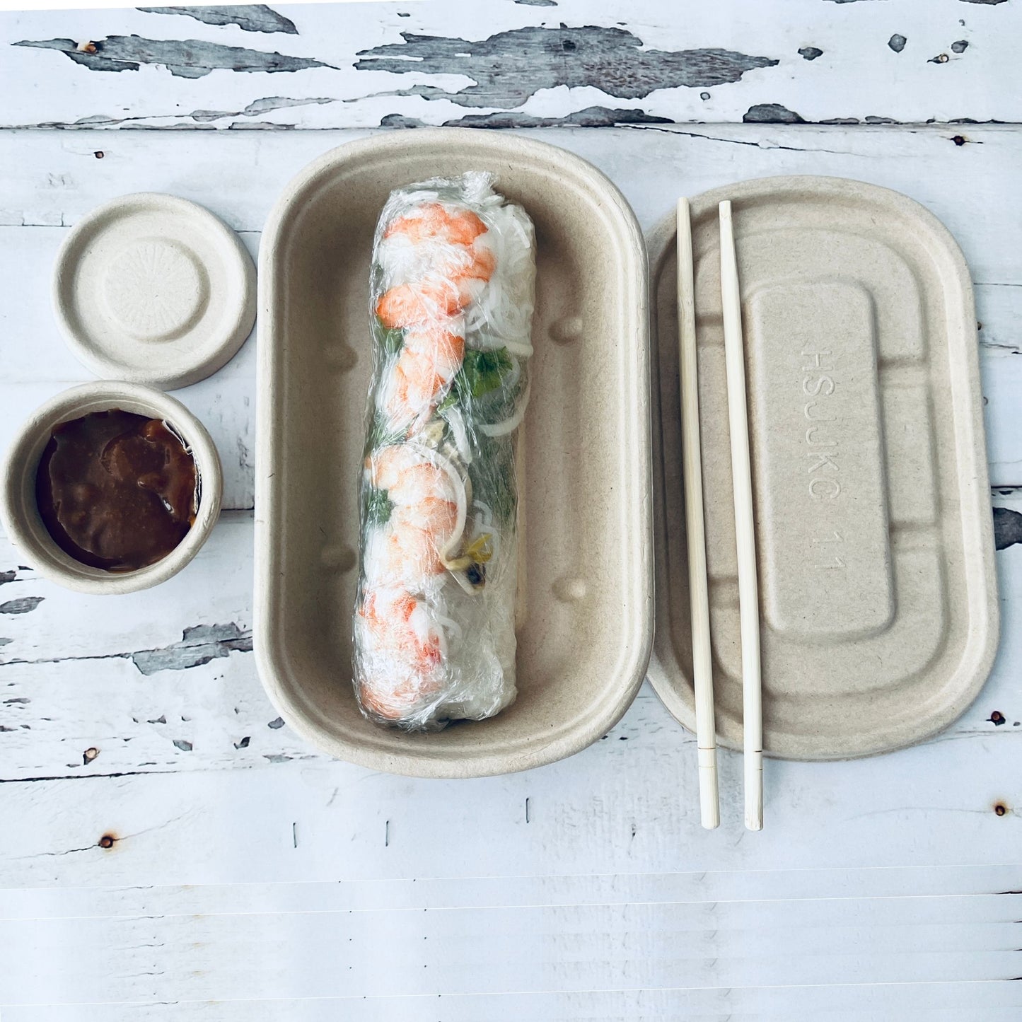 Oblong 1-Compartment Compostable Container 800 ml