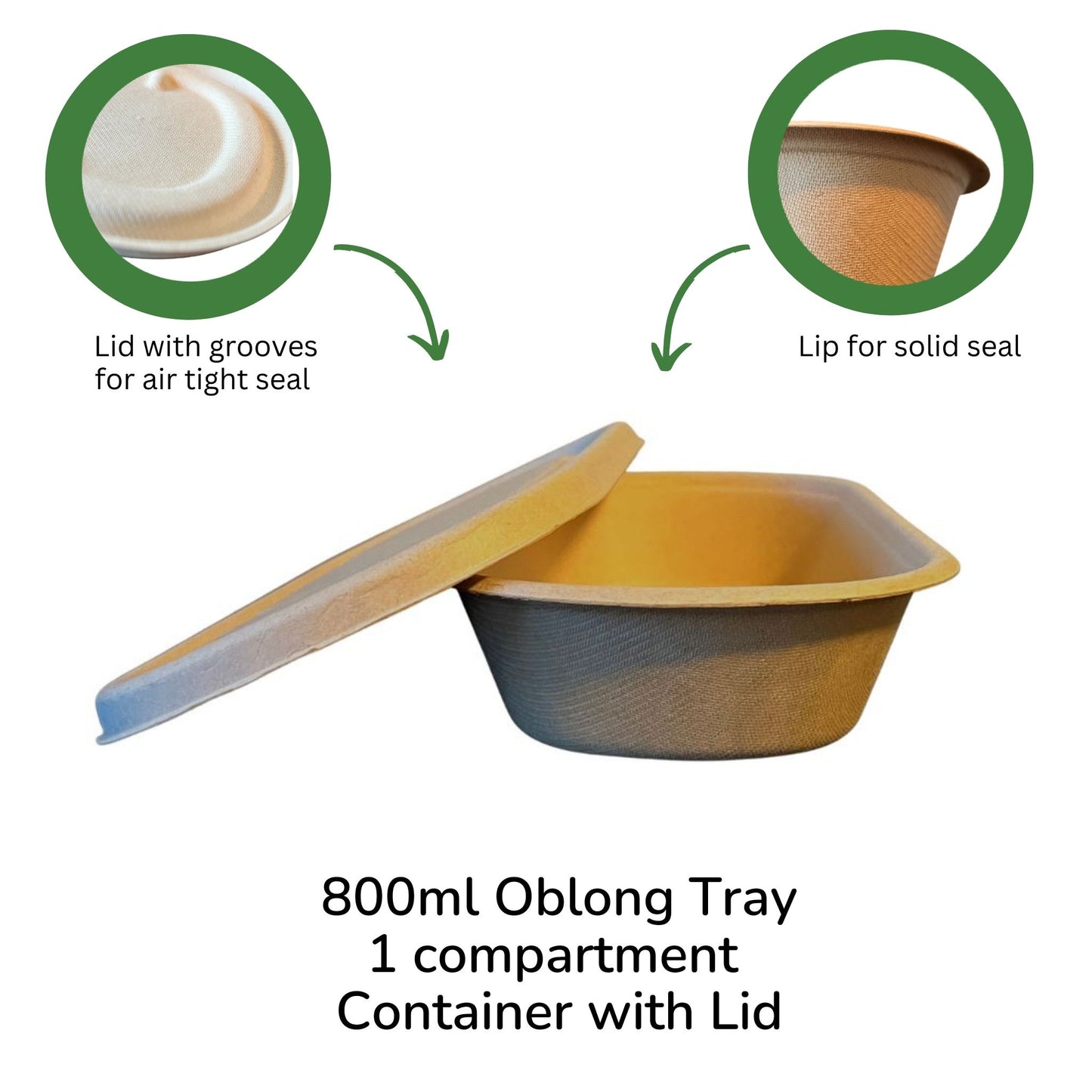 Oblong 1-Compartment Compostable Container 800 ml