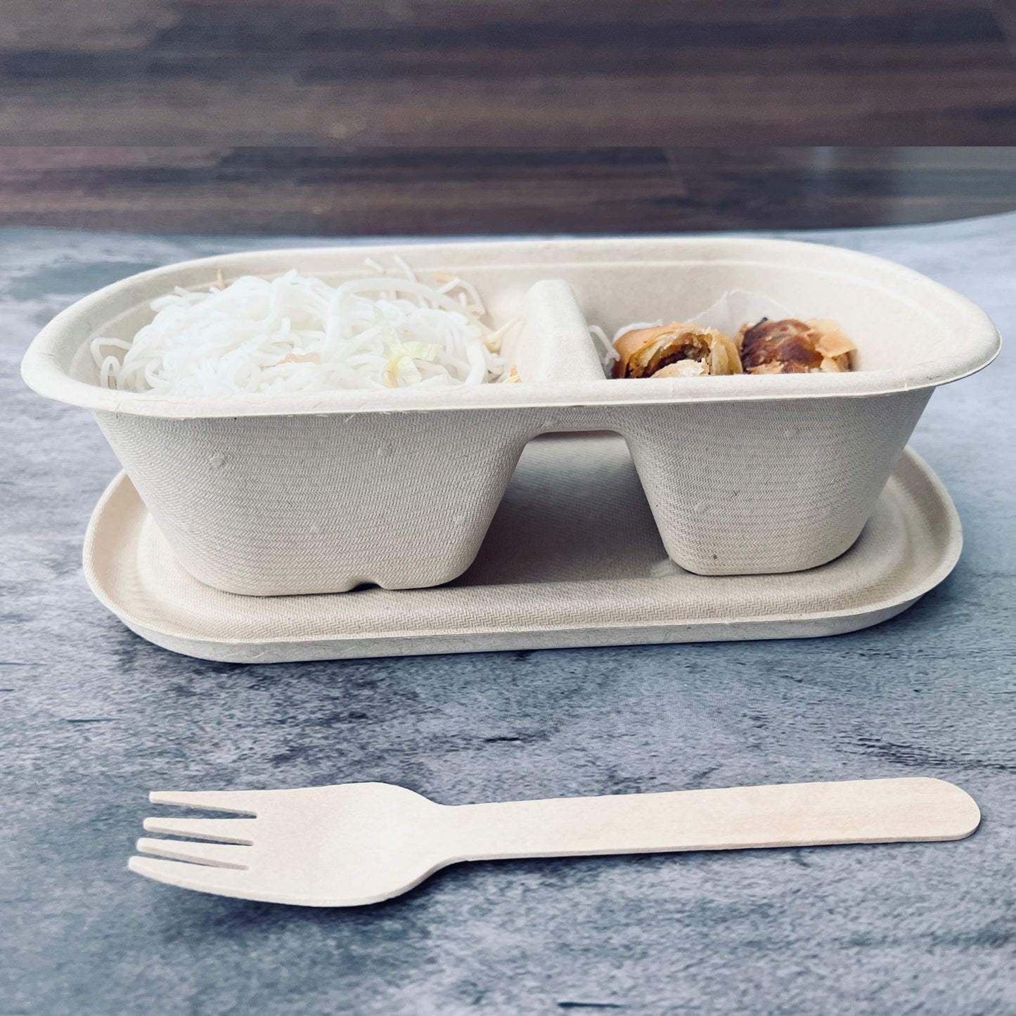 Oblong 2-Compartment Compostable Container 1000 ml