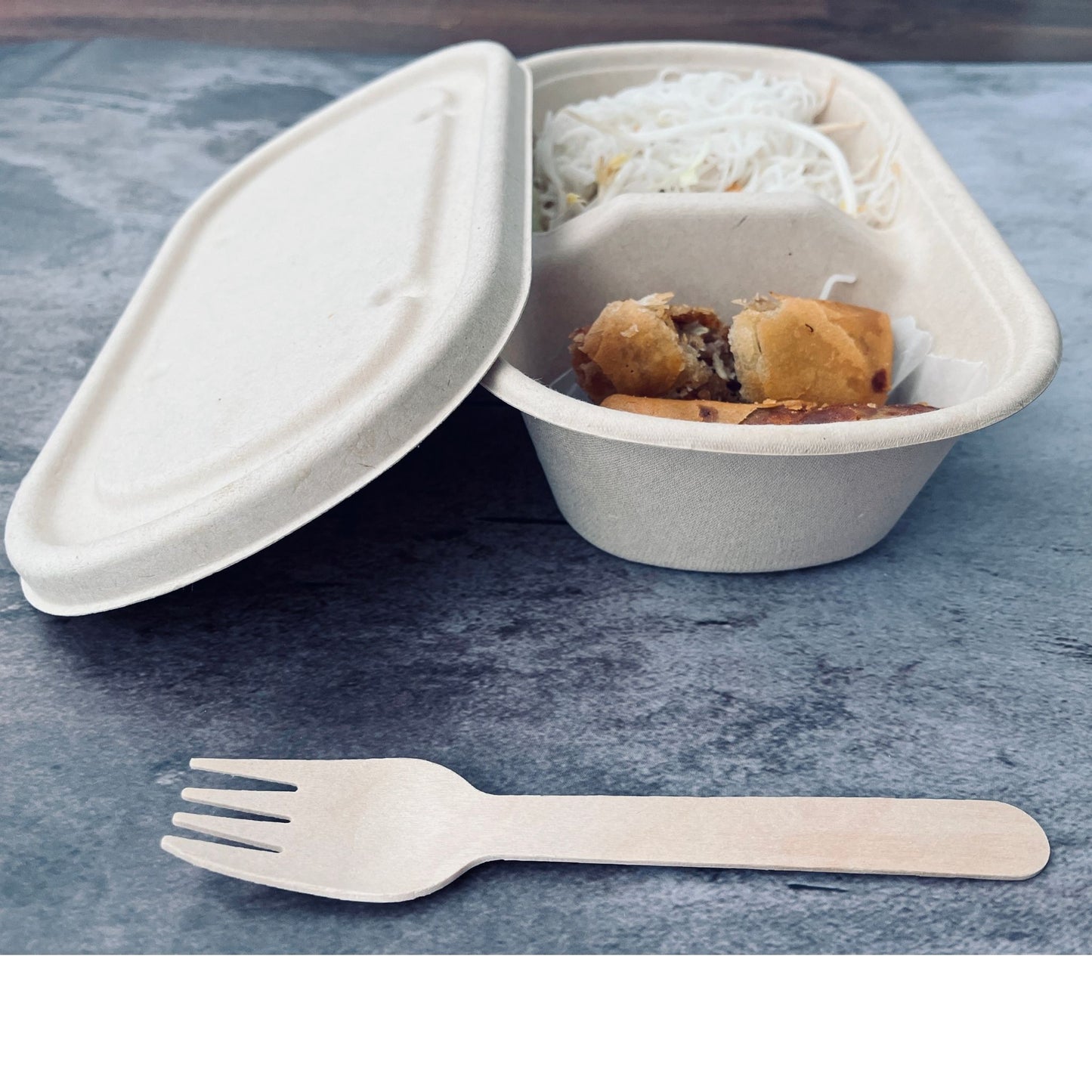 Oblong 2-Compartment Compostable Container 1000 ml