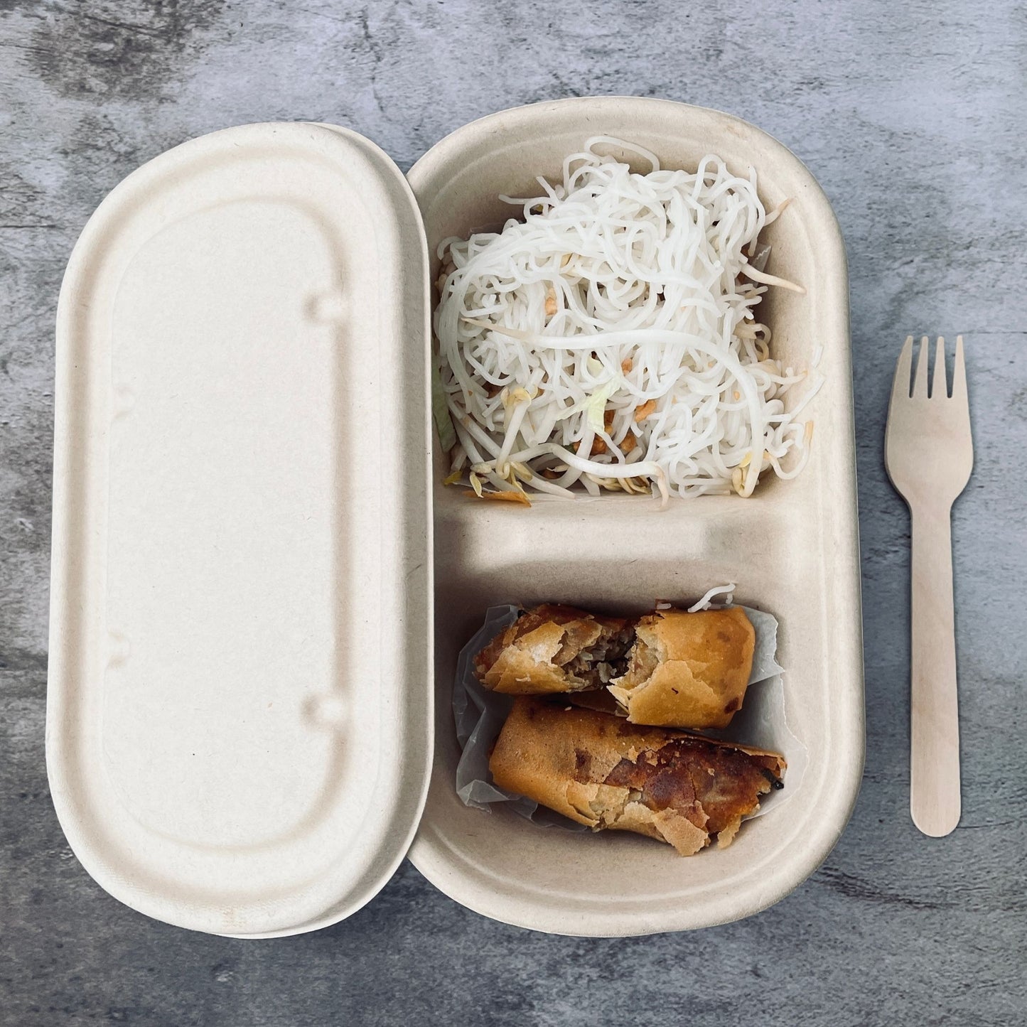 Oblong 2-Compartment Compostable Container 1000 ml