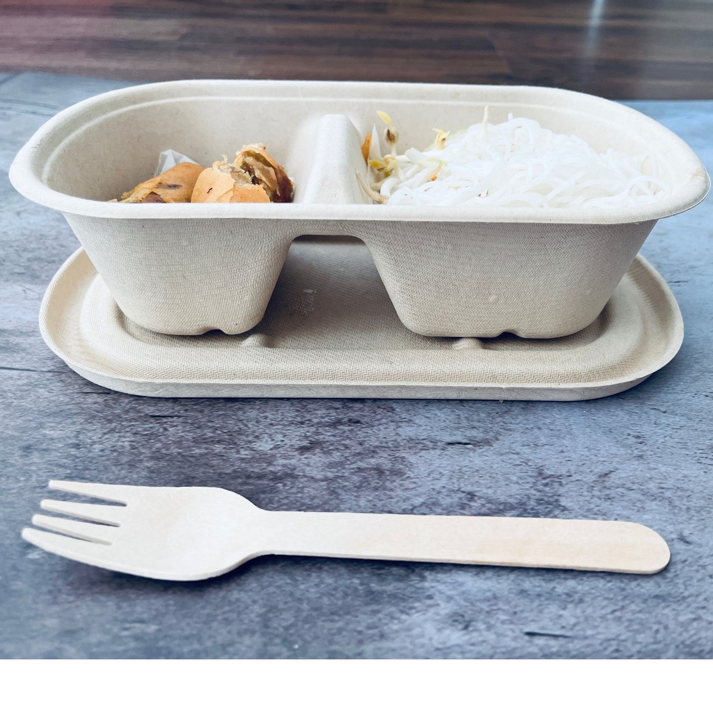 Oblong 2-Compartment Compostable Container 1000 ml
