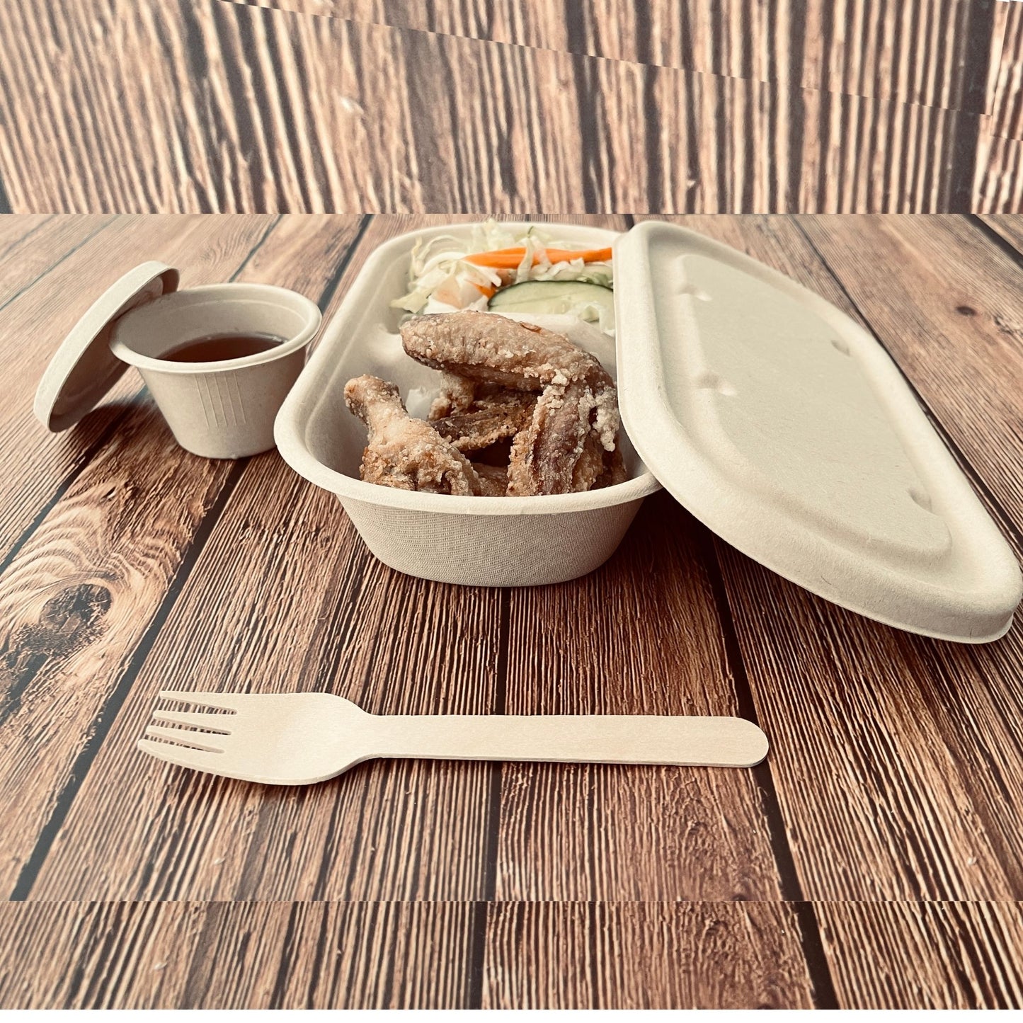 Oblong 2-Compartment Compostable Container 800 ml With lid