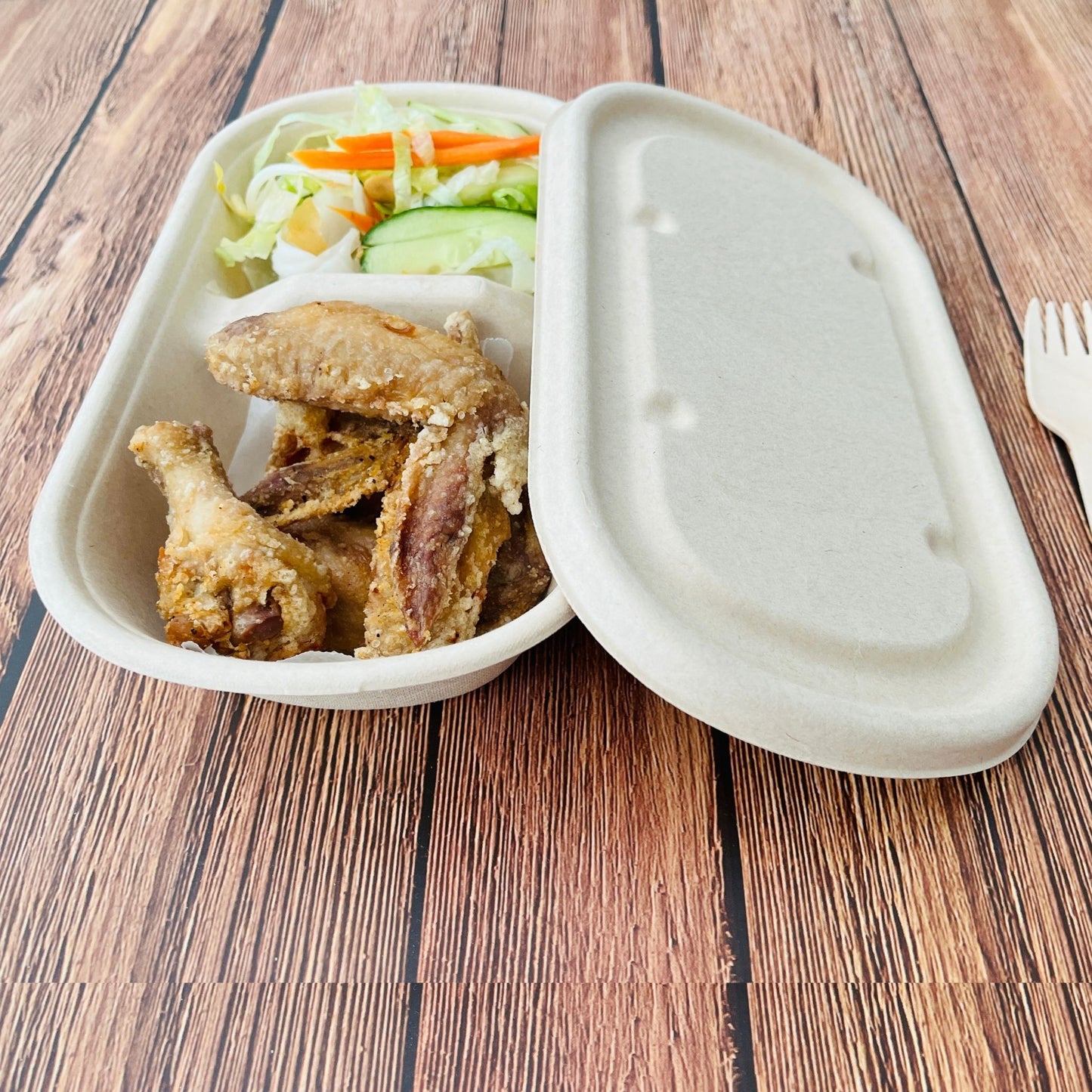 Oblong 2-Compartment Compostable Container 800 ml With lid