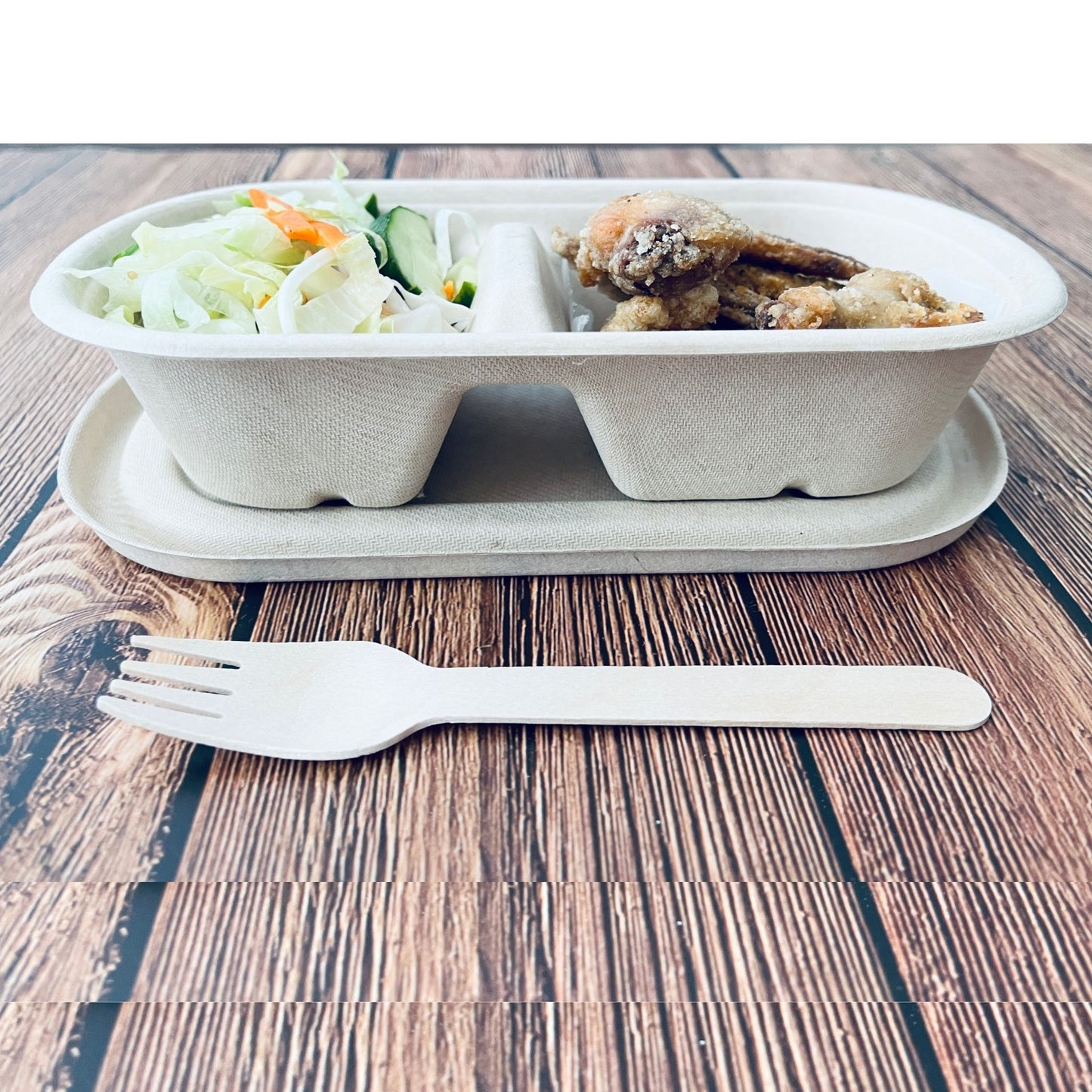 Oblong 2-Compartment Compostable Container 800 ml With lid