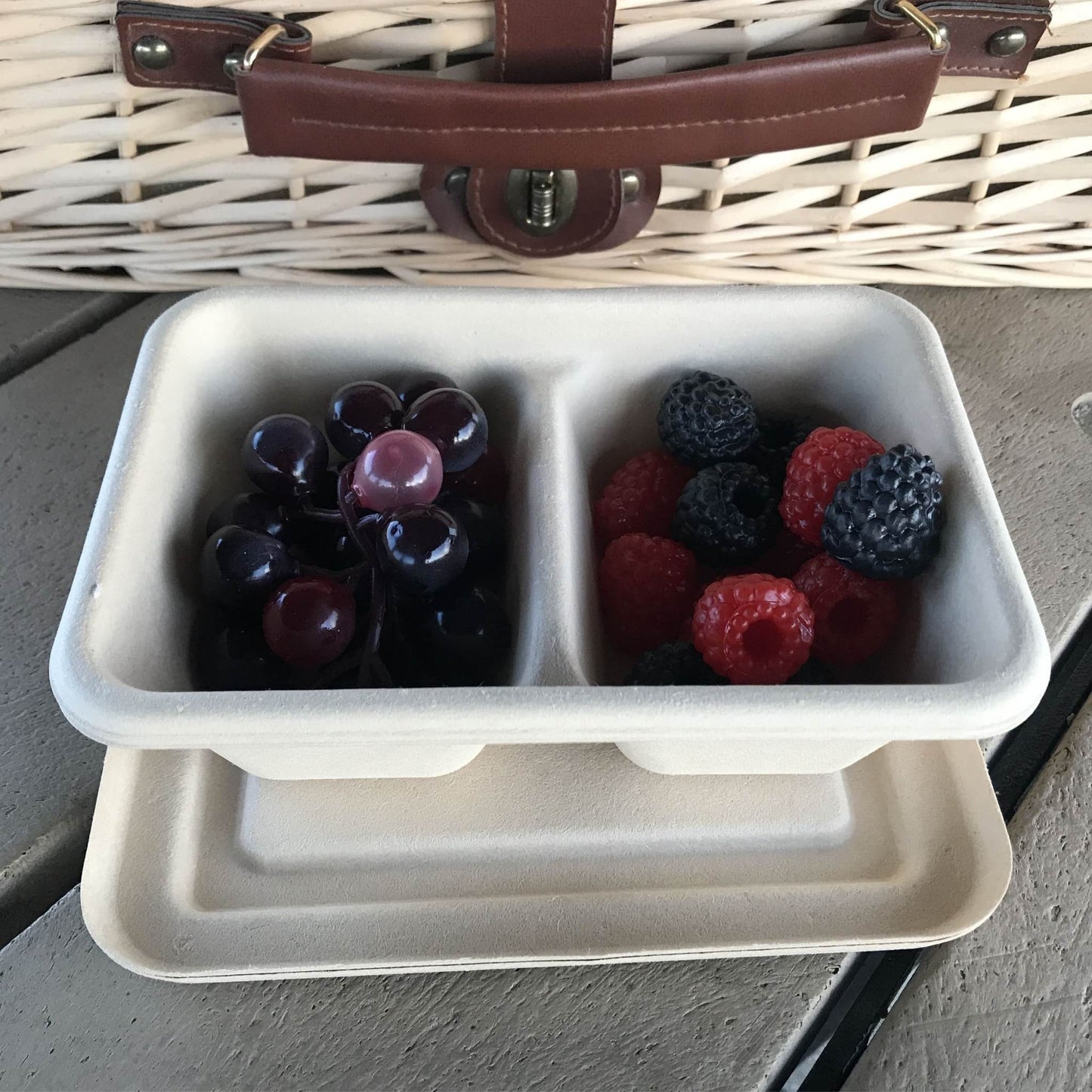 Rectangle 2-compartment compostable container 650ml