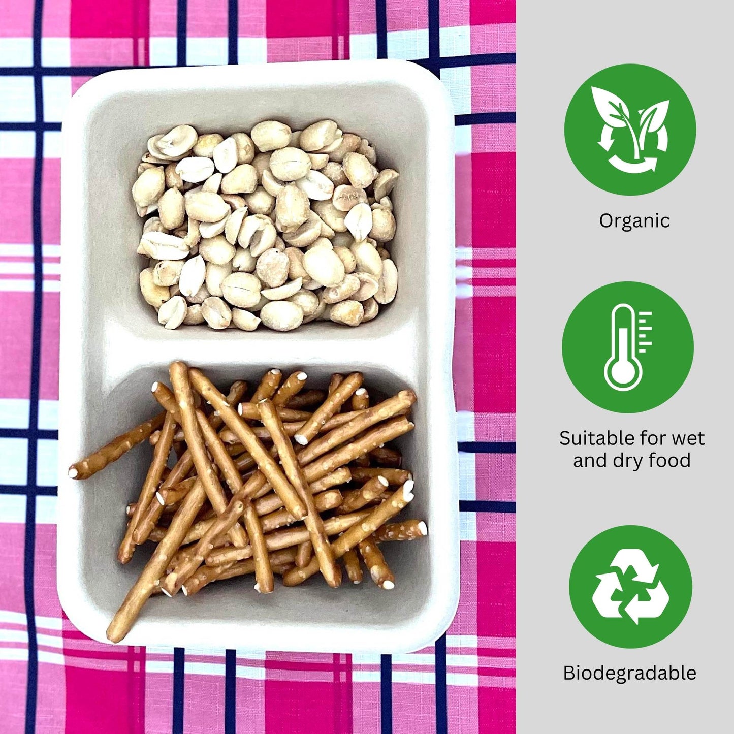 Rectangle 2-compartment compostable container 650ml