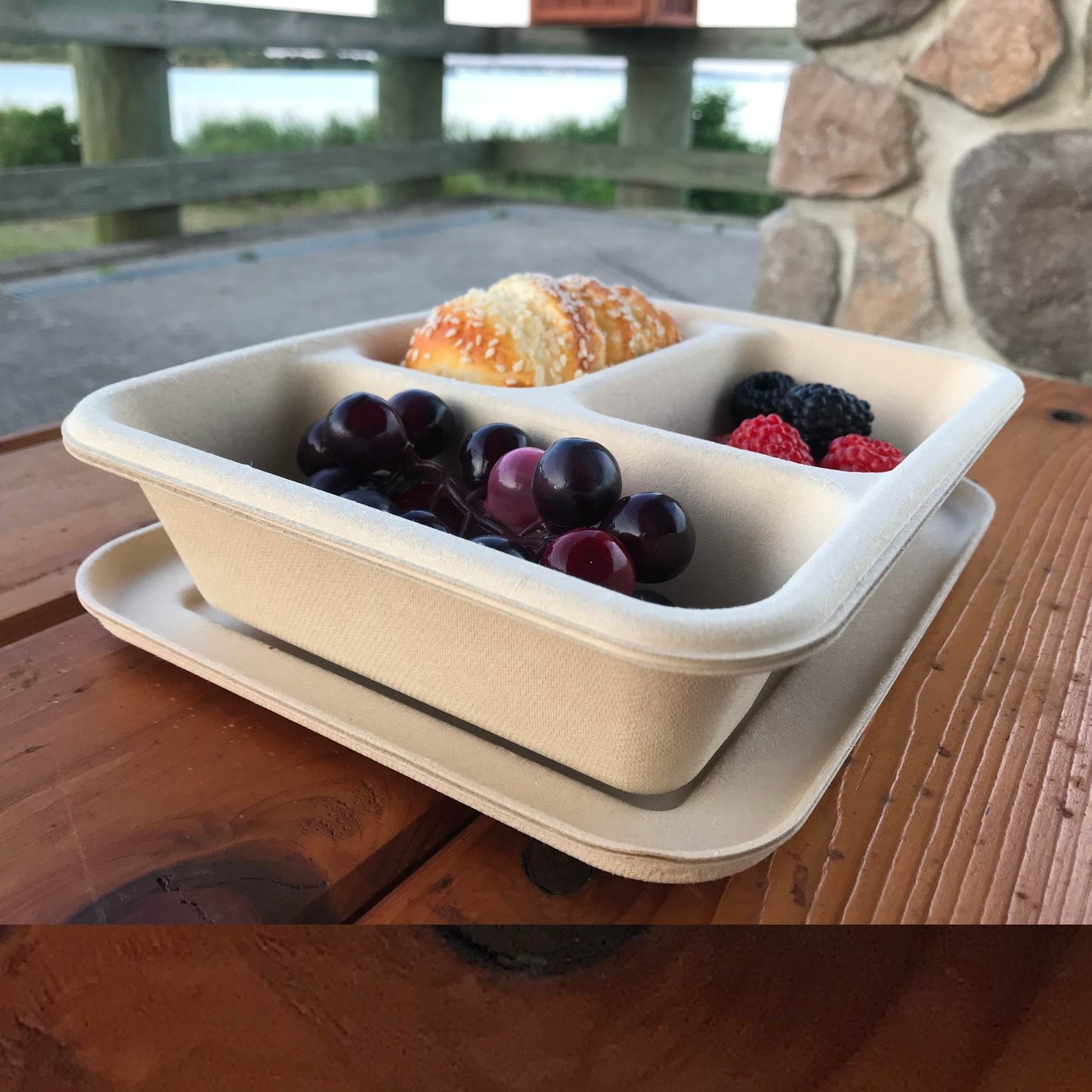 Tray 3-compartment compostable 800ml