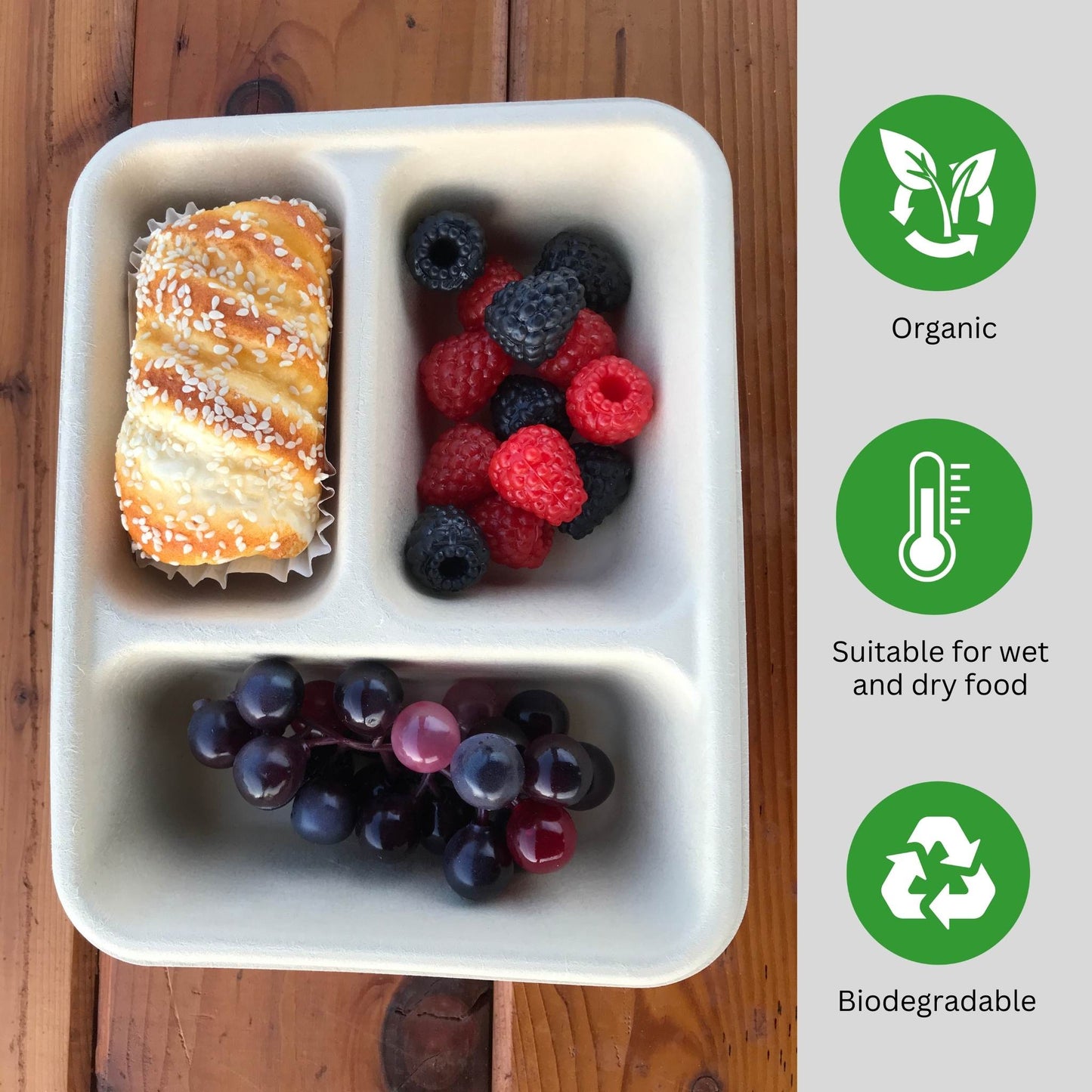 Tray 3-compartment compostable 800ml