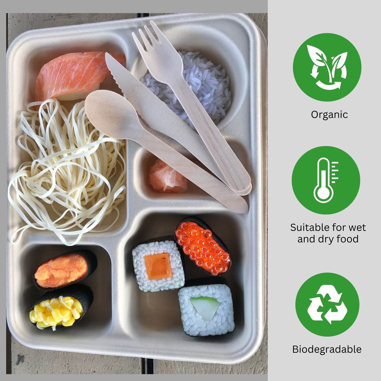 Tray 5-compartment compostable 1250ml with lid