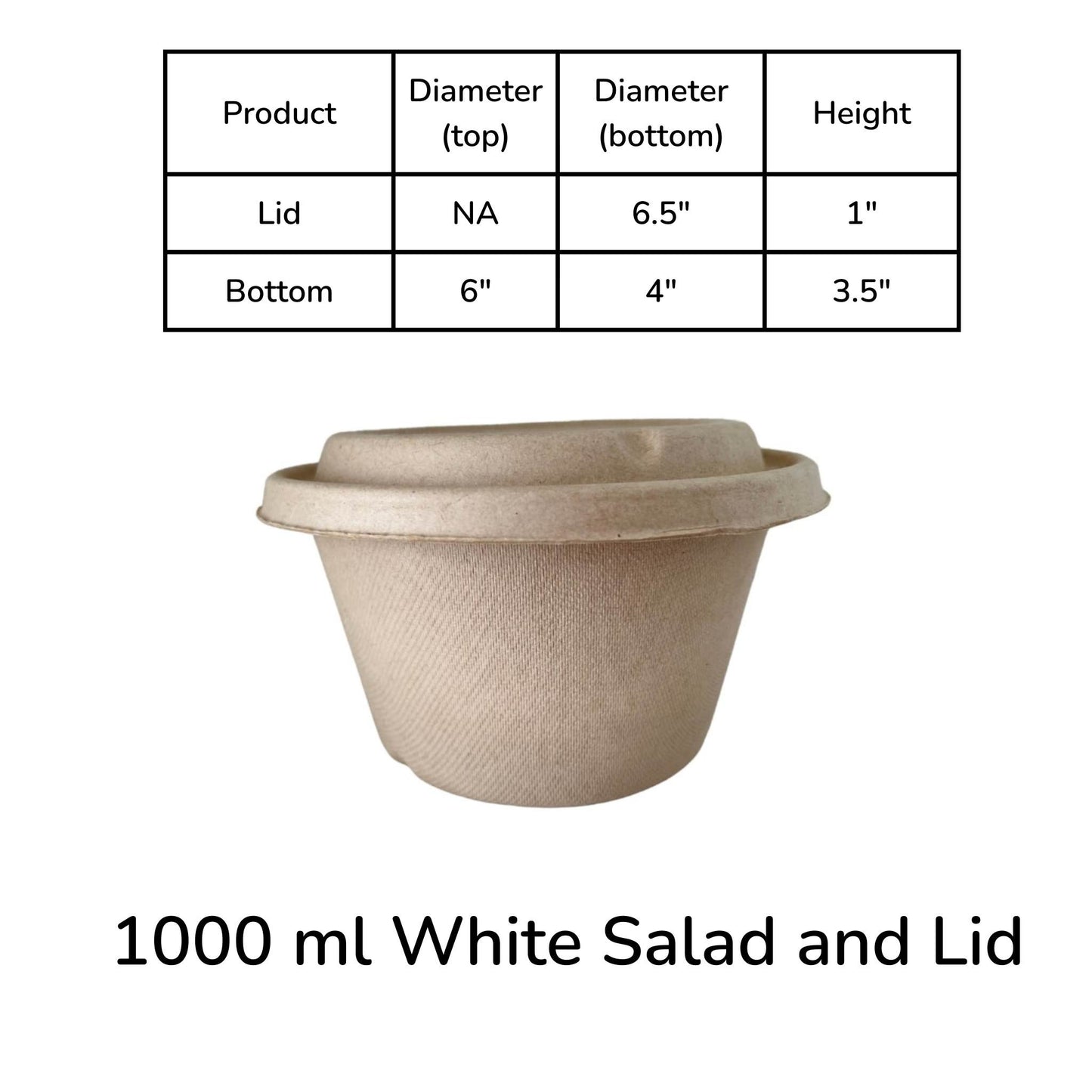 1000ml Compostable White Salad Rice Bowl container
