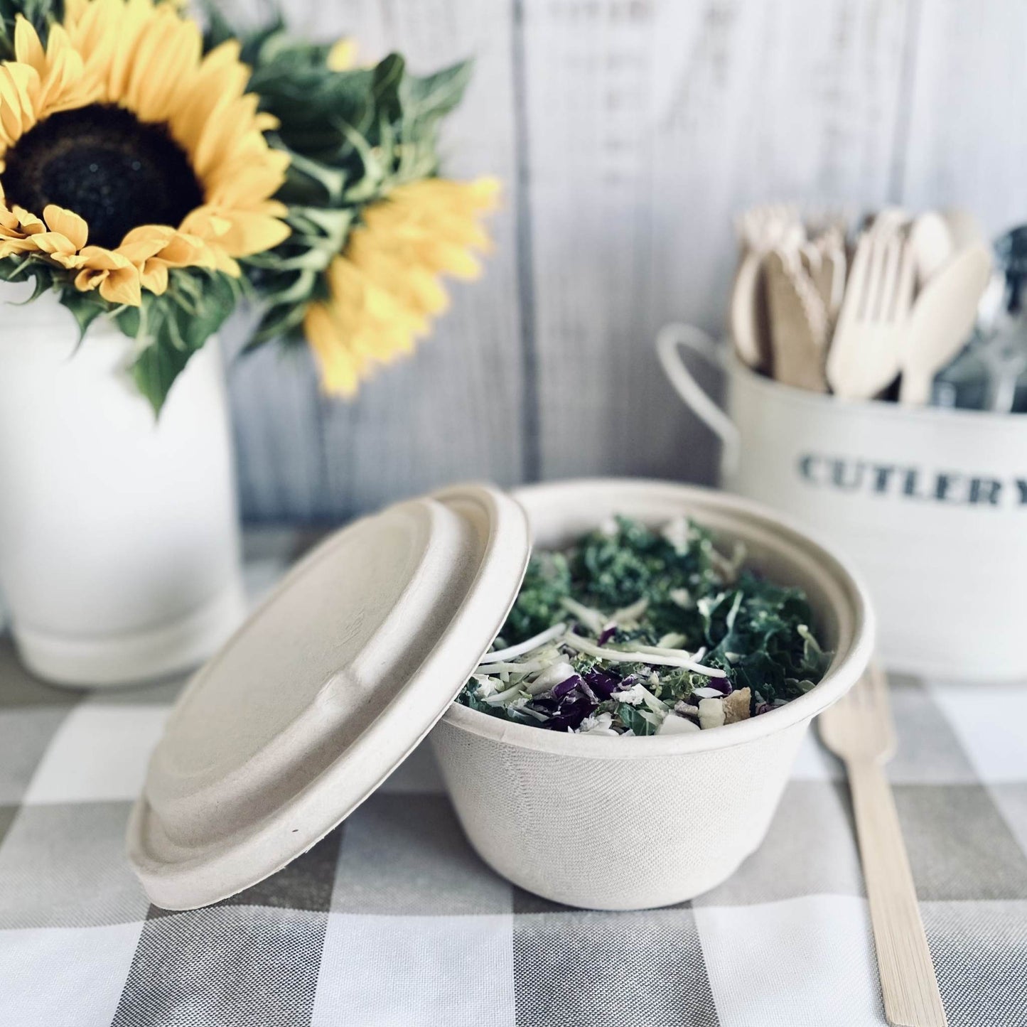 1000ml Compostable White Salad Rice Bowl container