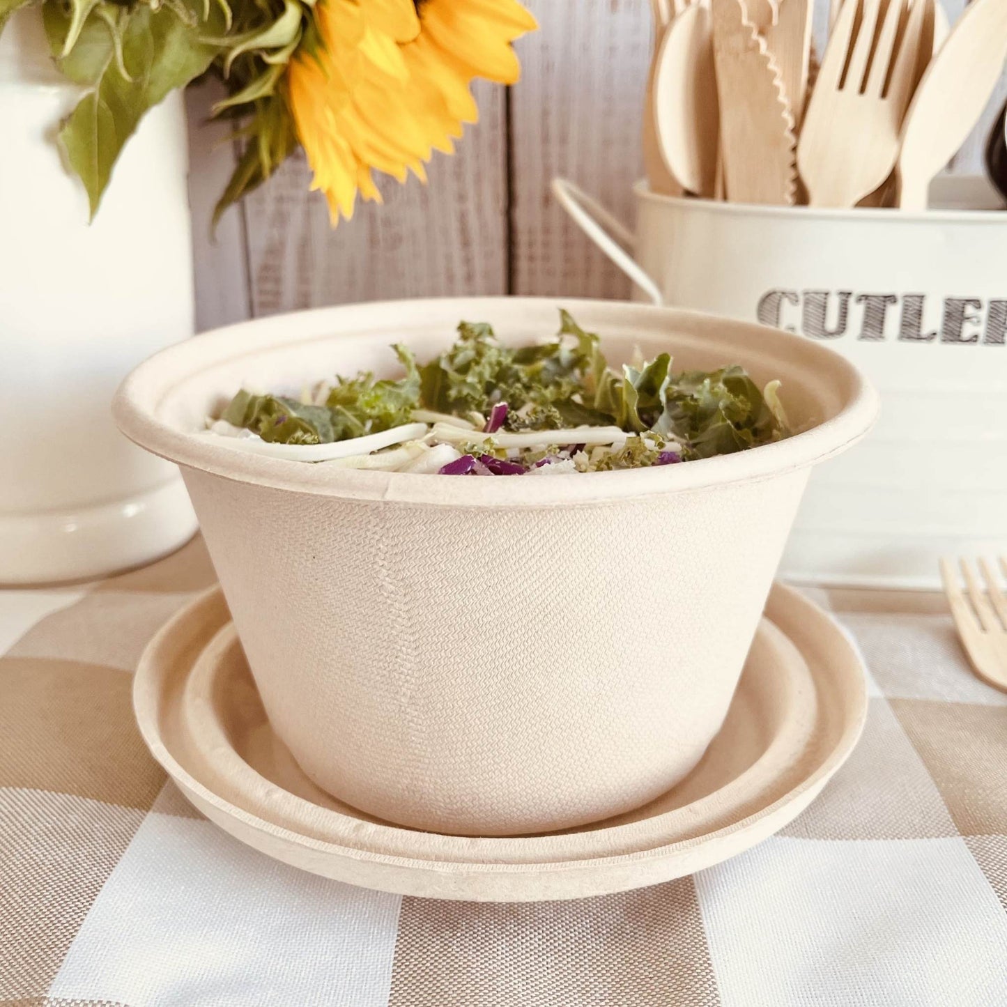 1000ml Compostable White Salad Rice Bowl container
