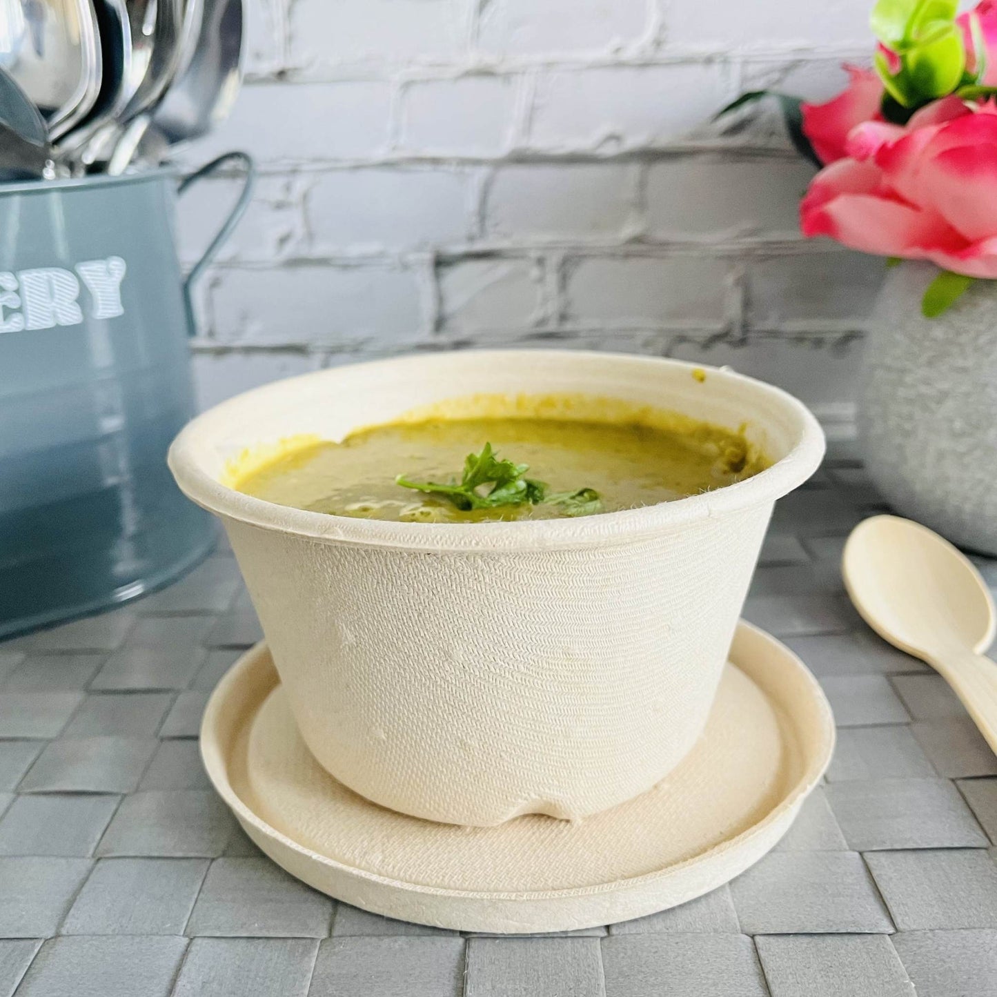 750ml Compostable White Salad Rice Bowl container