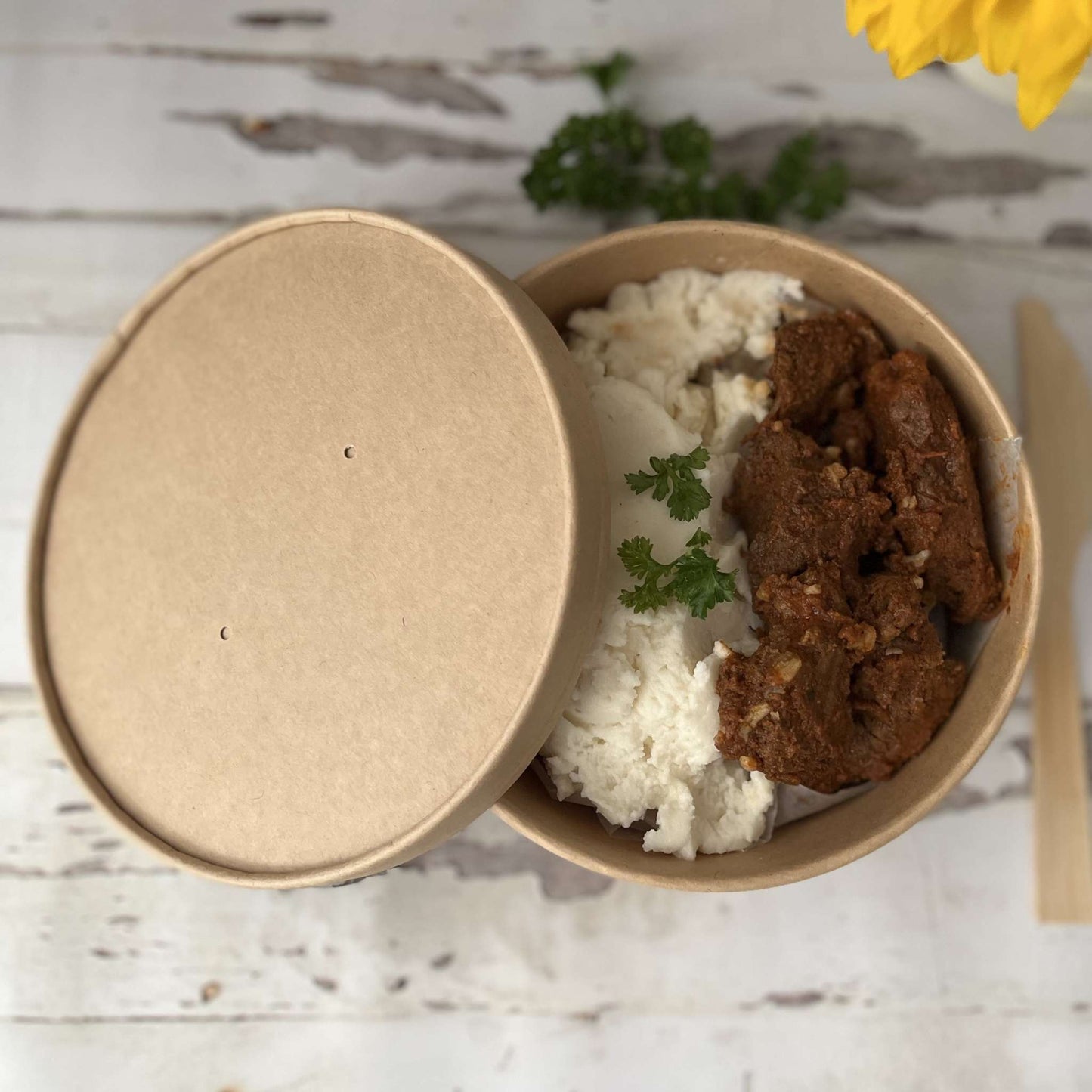 1100 ml Biodegradable Kraft Paper Shallow Salad Container