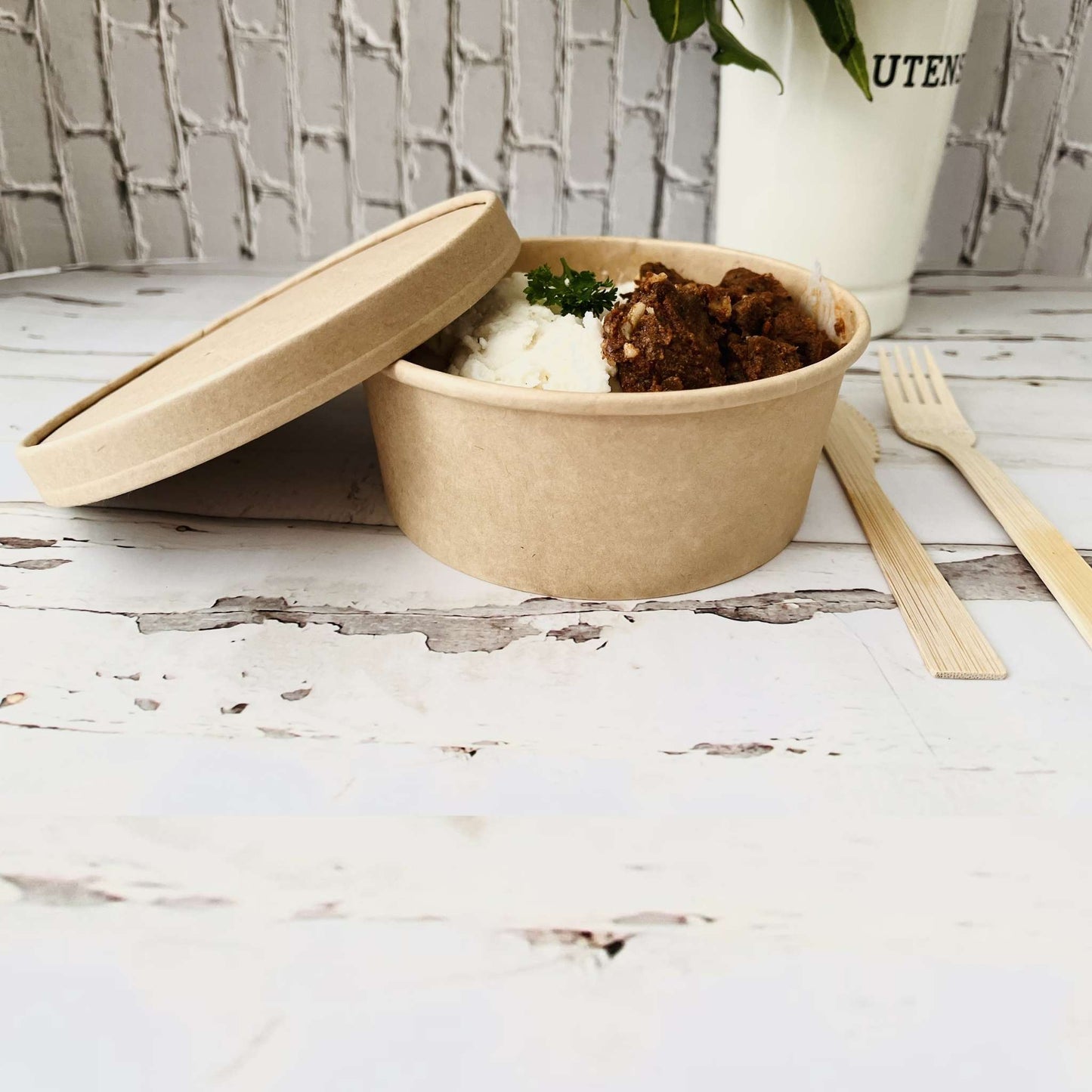1100 ml Biodegradable Kraft Paper Shallow Salad Container