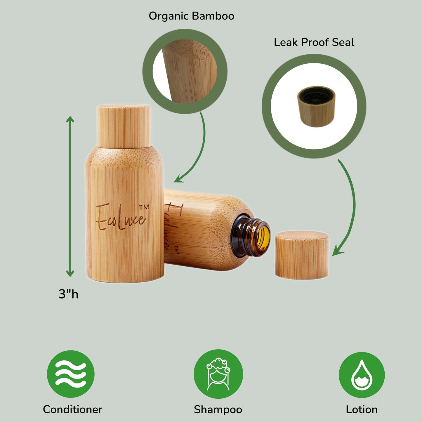 Bamboo Empty Bottle Containers (15ml or 30ml) for Liquids