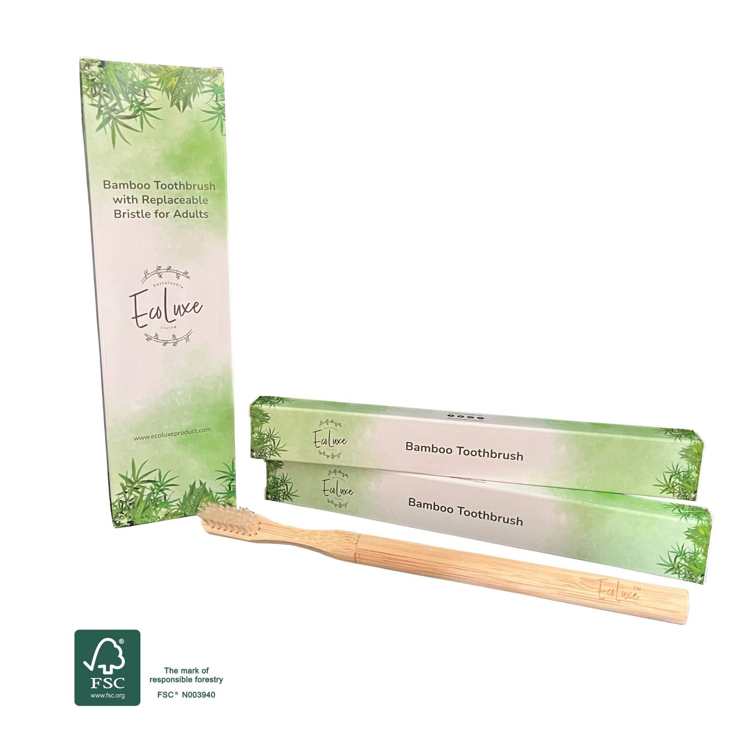 Bamboo Toothbrush Replaceable Bristle Adult's & Kid's Size (2 pack)