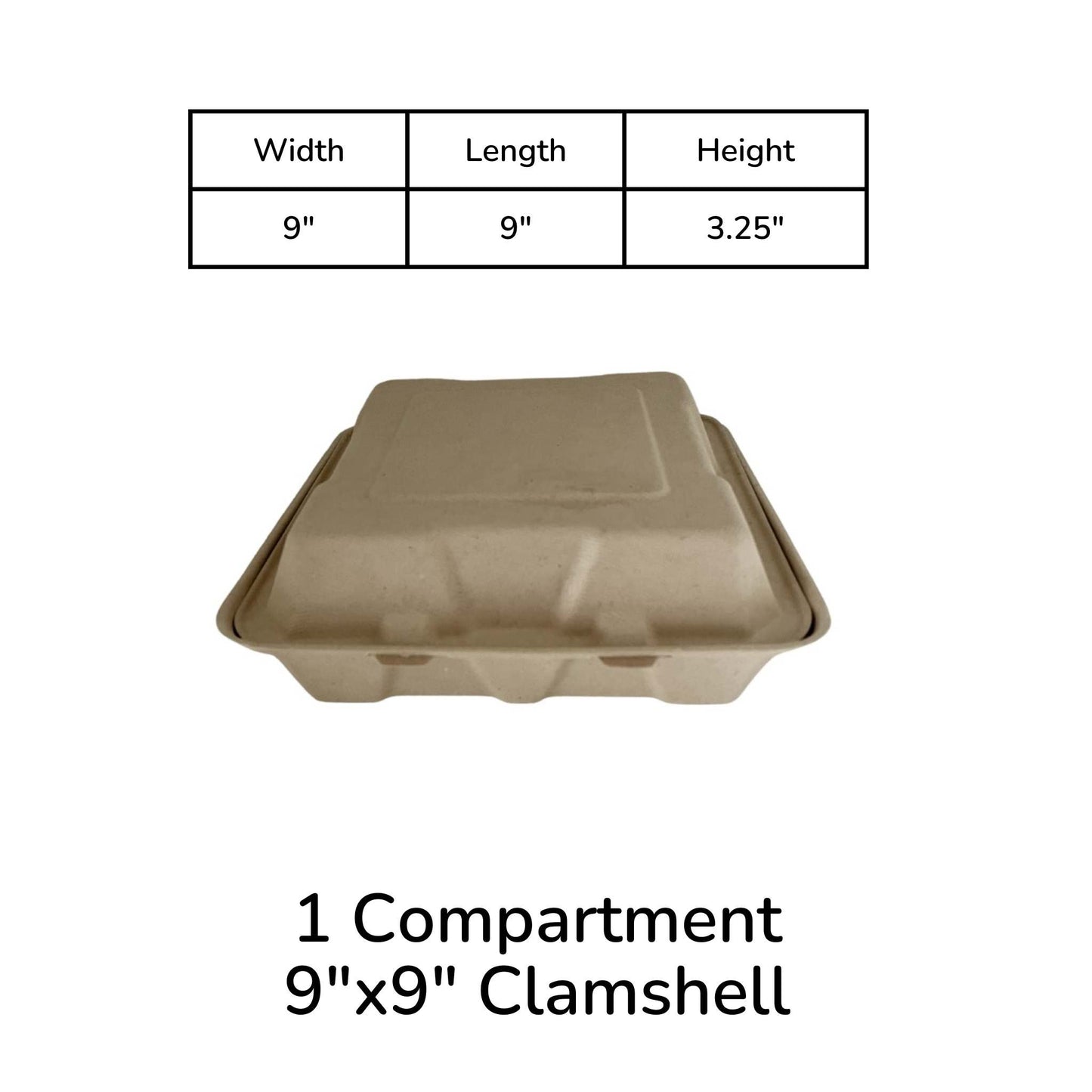 Clamshell 1-compartment container 9"x 9"