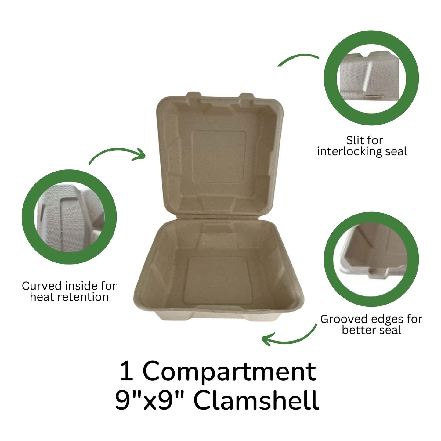 Clamshell 1-compartment container 9"x 9"