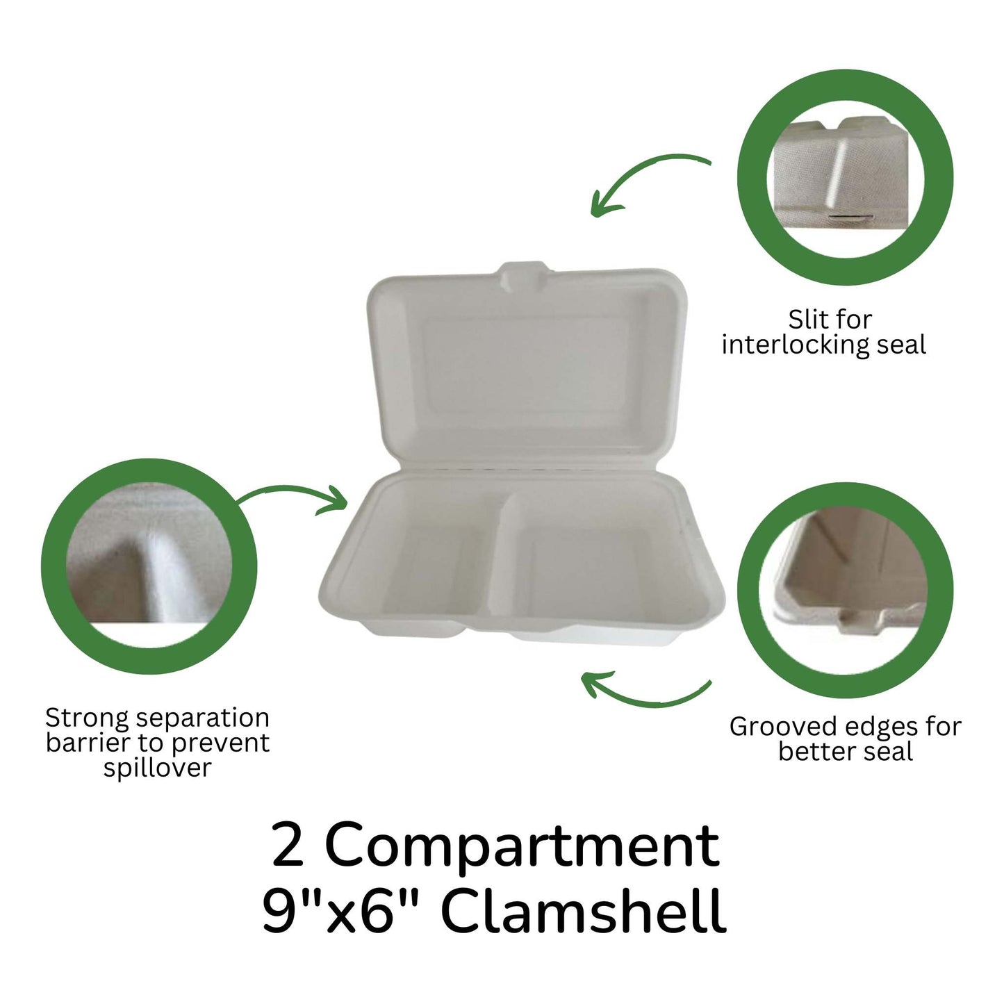 Clamshell 2-compartment container 9" x 6"