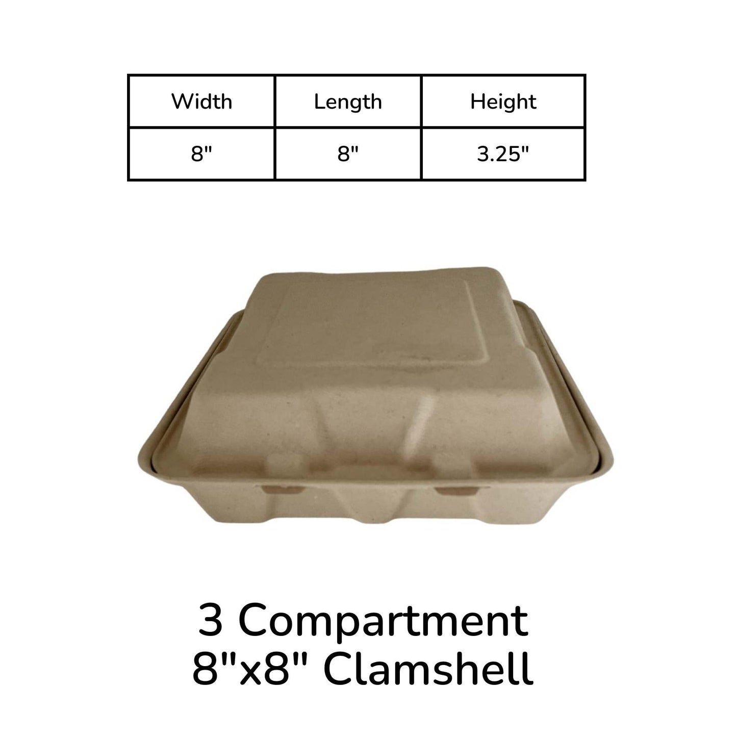 Clamshell 3-compartment container 8" x 8"