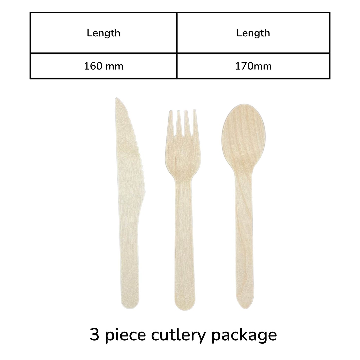 Disposable Biodegradable 3 piece Bamboo Cutlery Package (Spoon, Fork, Knife)