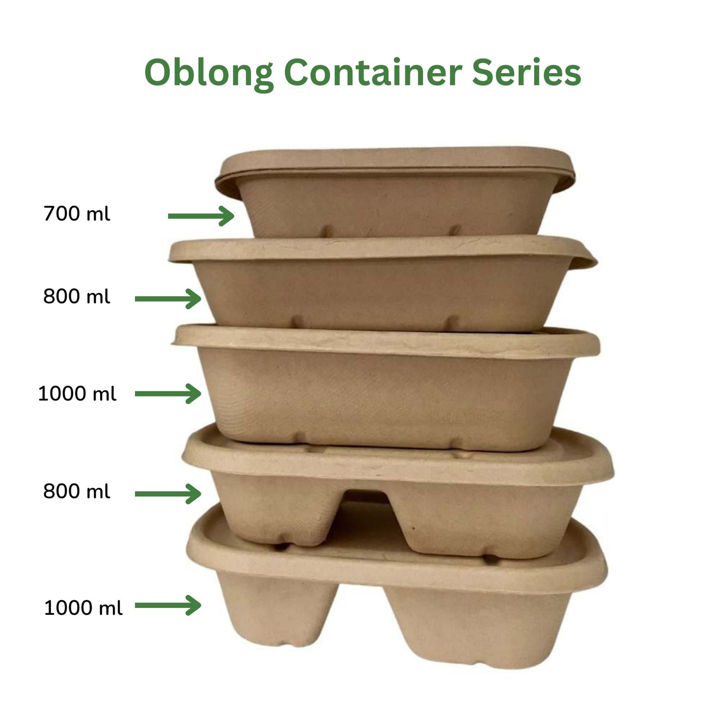 Oblong 1-Compartment Compostable Container 800 ml