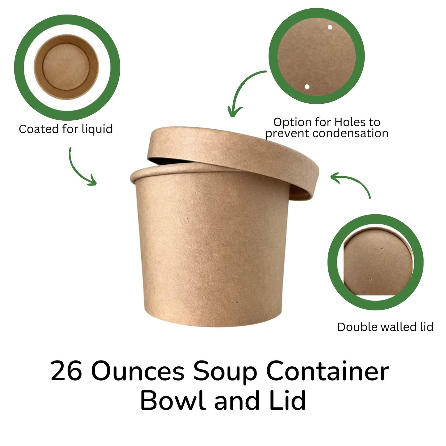 26 Ounce Biodegradable Kraft Paper Soup Container