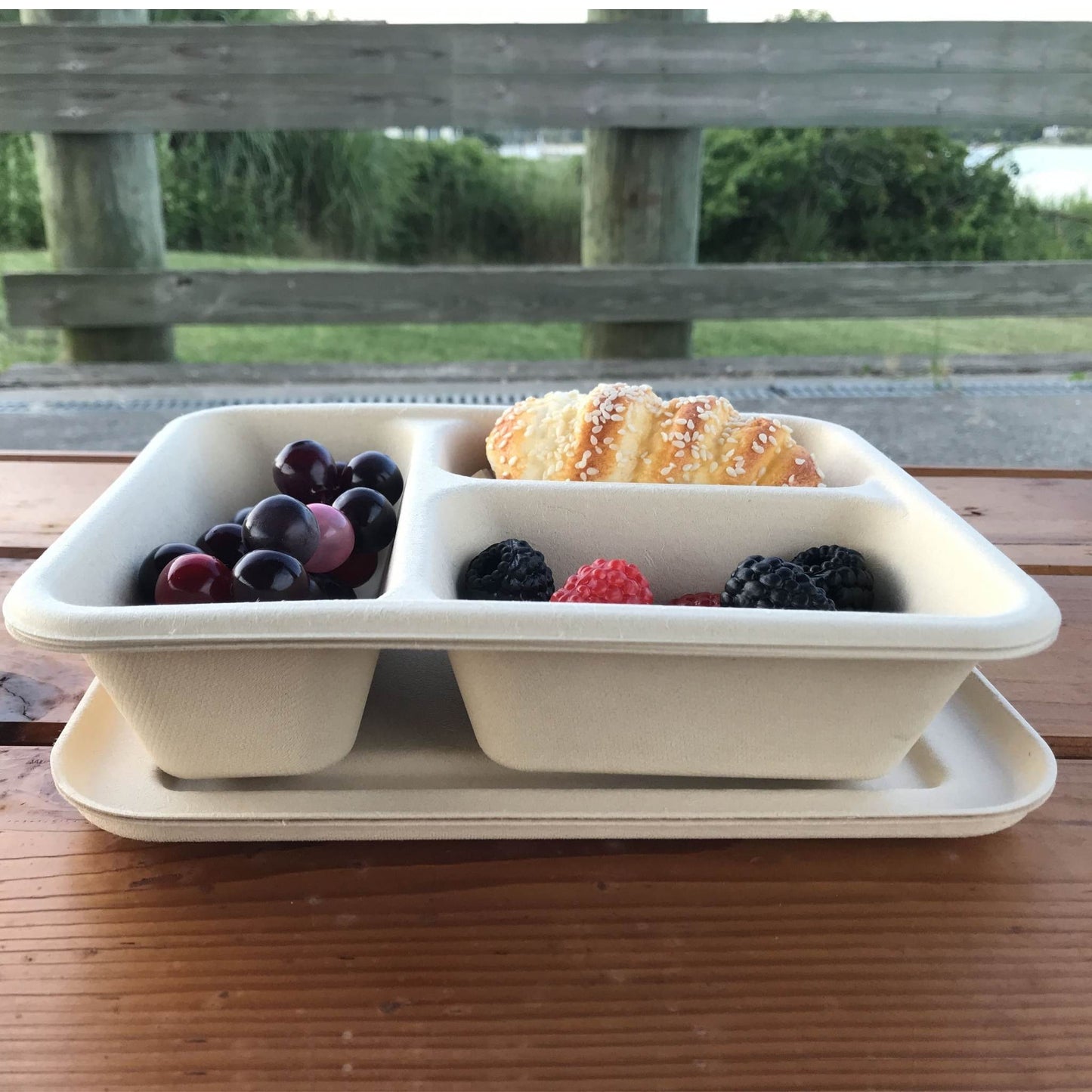Tray 3-compartment compostable 800ml