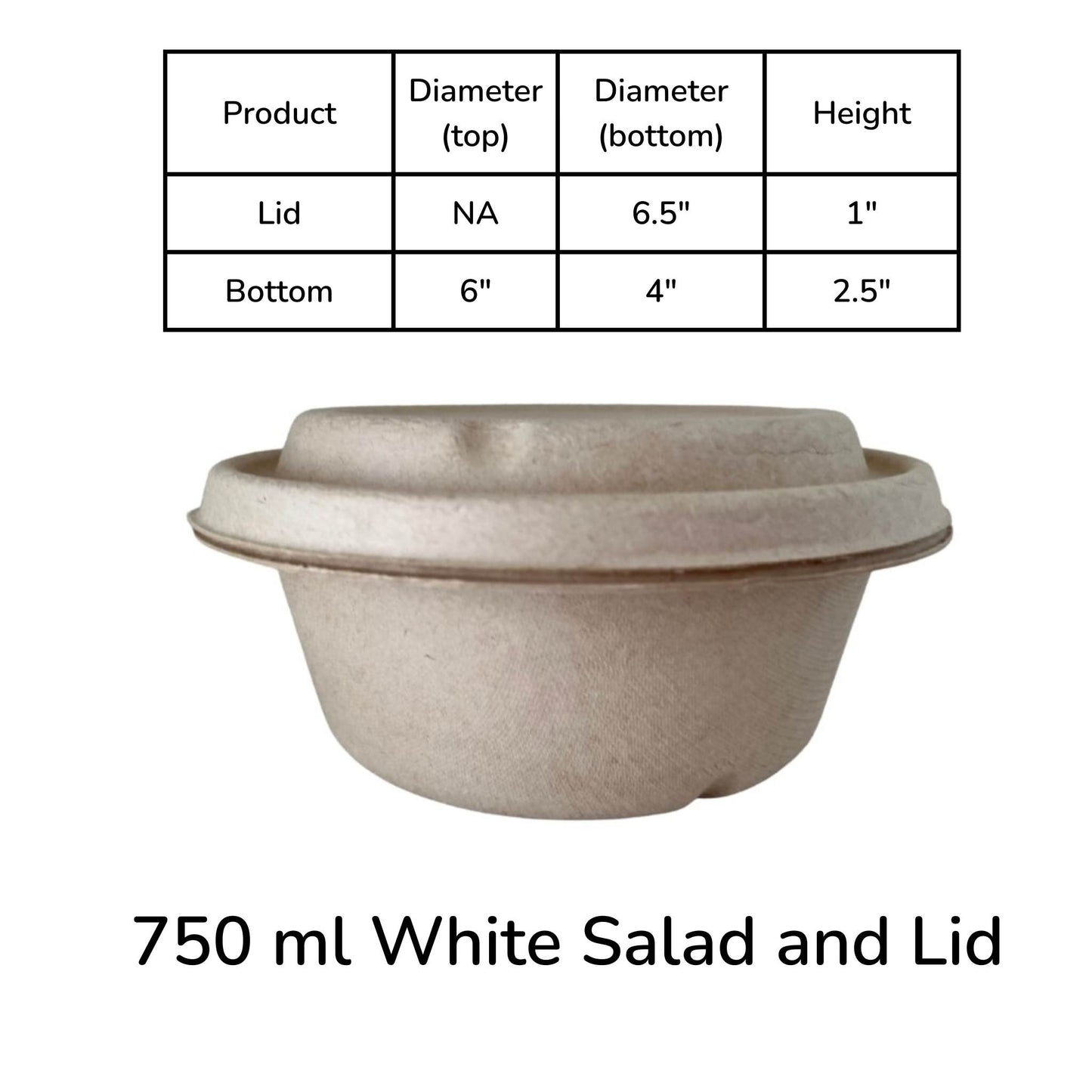 750ml Compostable White Salad Rice Bowl container