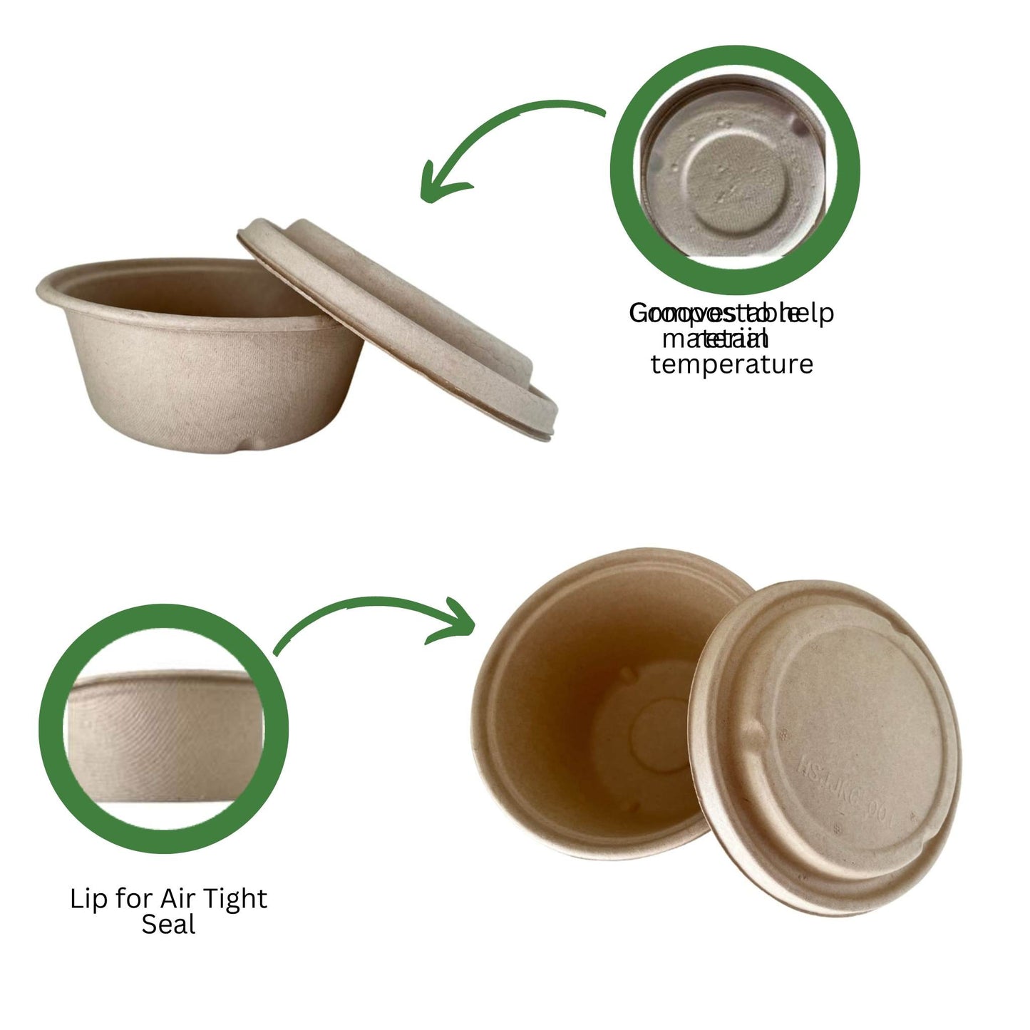 750ml Compostable White Salad Rice Bowl container